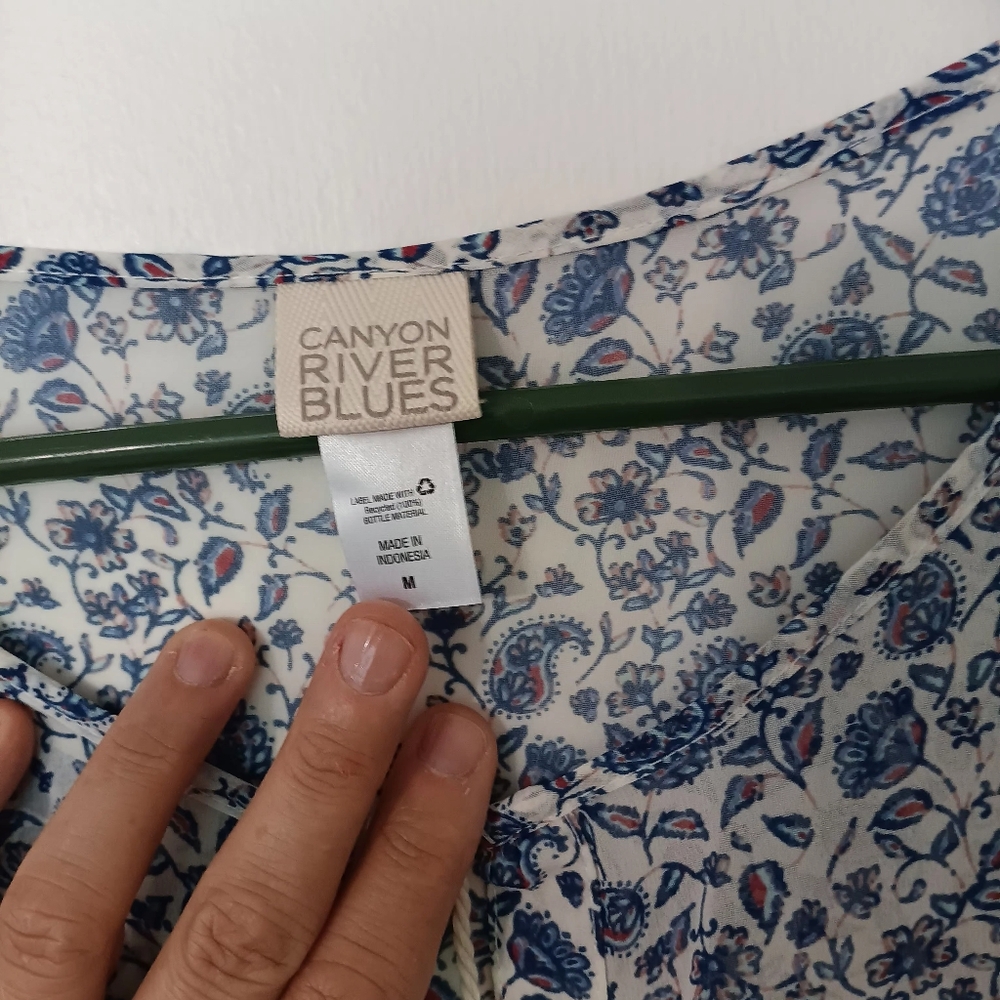 Canyon River Blues Paesant Pre-owned Blue&White Long Sleeve Summer Blouse  Sheer - Picture 5 of 11